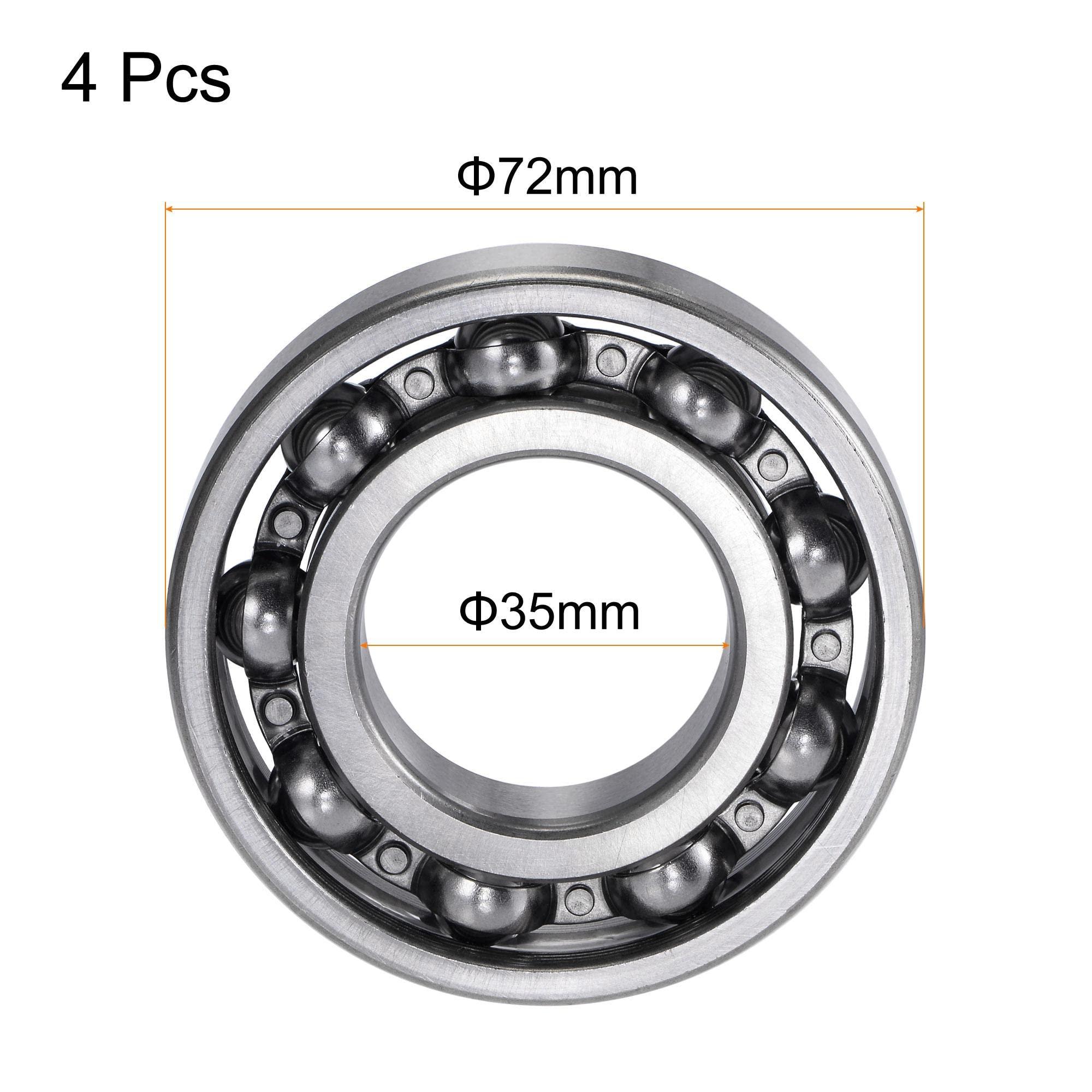 sourcing map 6207 Deep Groove Ball Bearings 35mm Bore 72mm OD 17mm Thick C3 Open Type Chrome Steel 4pcs 1