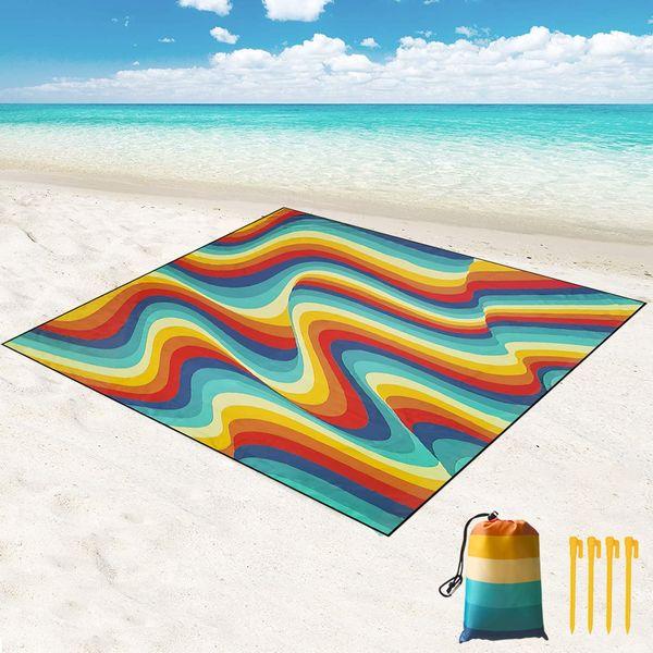 Beach Mat Picnic Blanket Extra Large 280x200cm Beach Mat Sandproof Waterproof Beach Blanket Outdoor Picnic Mat for Beach,Travel,Camping and Hiking -Portable Quick Drying Water Resistant - Multicolor 0
