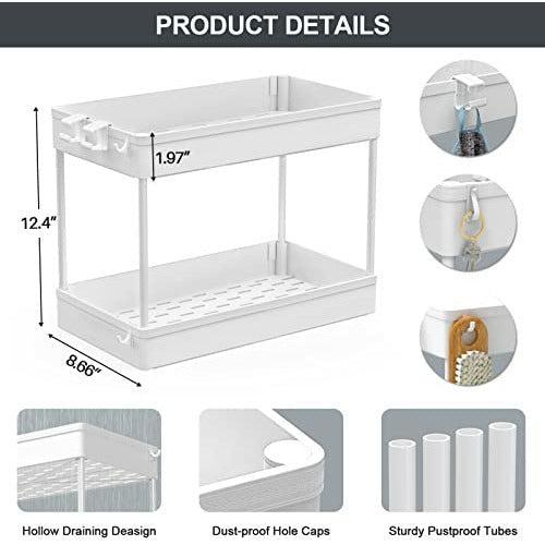 SPACEKEEPER Under Sink Organizer, 2 Tier Under Sink Storage Shelf, Under Cabinet Organizer Basket, Multi-purpose Bath Collection for Bathroom Kitchen Countertop, 40x22x31cm, White, 2 Pack 1