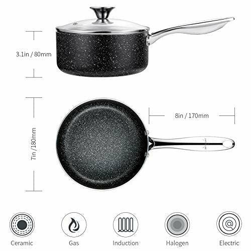 Saucepan Induction 18 cm/2 L, Nonstick Sauce Pan with lid, Stone-Derived Granite Coating No-Stick Saucier Cooking Pot, Stainless Handle, Oven Safe-SKY LIGHT 4