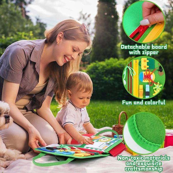 ACDAY Activity board for 1 year old, 25 in 1 Montessori Busy Board Toys for 2 3 4 Years Toddlers Baby Quiet Book Sensory Board Autism Educational Preschool Learning Life Travel Toys Gift Girls (Green) 4