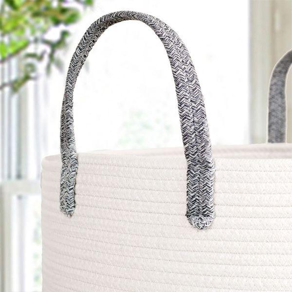 Aoohun Cotton Rope Laundry Basket, Woven Storage Baskets Collapsible Toy Hamper Storage Organiser Grey Small 40 x 28 cm 3