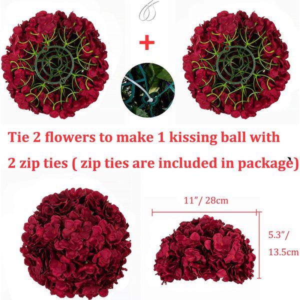 BLOSMON Hydrangea Artificial Flowers Wedding Decoration 6 Pcs Fake Flowers Burgundy Silk Flower Home Centerpieces Decor, Faux Hydrangea Floral Arrangements Party Kitchen Table DIY Decorations 4