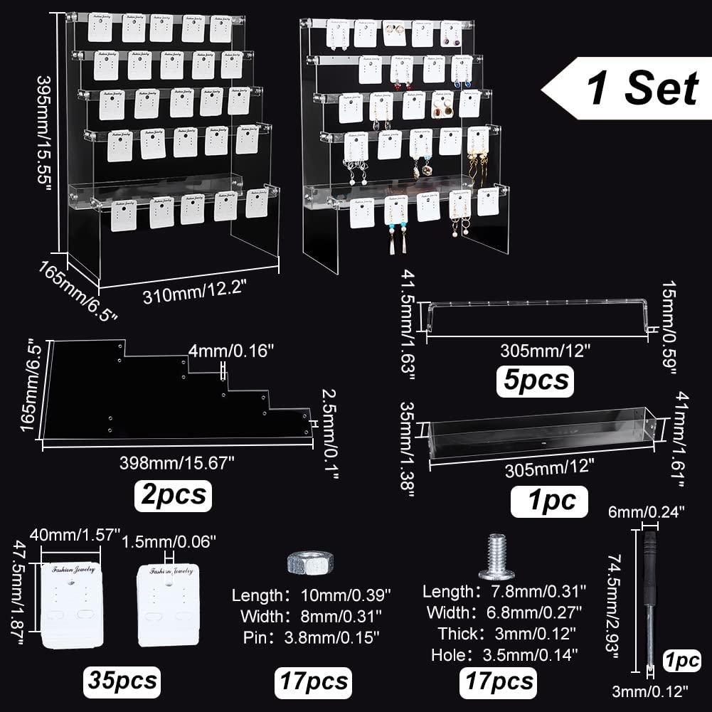 PH PandaHall Earring Holder Display 5-Tier Stud Earring Organizer Dangle Hoop Earring Storage Display Retail Jewellery Photography Props Jewellery Display with 35pcs Cards for Personal Exhibition 1