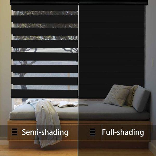 LUCKUP Day and Night Blind Zebra Roller Blinds for Bedroom with Aluminium Cassette Easy Fix Dual Layer Horizontal Window Shades with Klemmfix Translucent Vision Curtains 89 x 183 cm, Black 2
