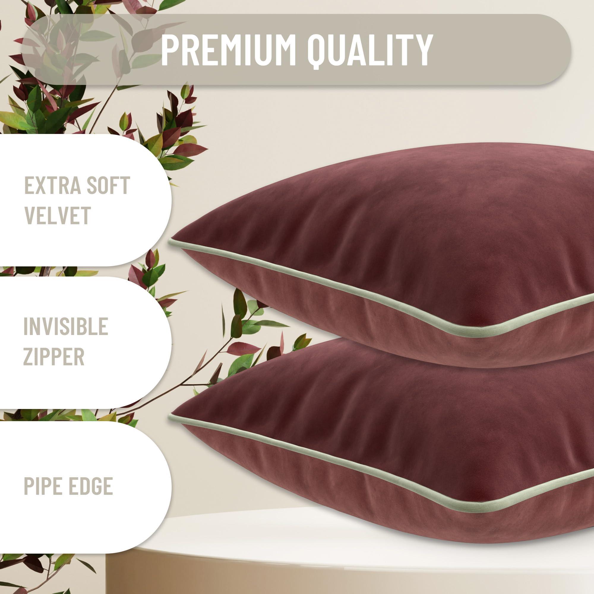 Blau Marité 2 Decorative Cushion Cover Set. Model CAMBRIDGE. Made of extra-soft velvet. Modern double-sided designs. Filling not included. (30x50 cm (12x20), Aubergine/Makeup, 2) 1