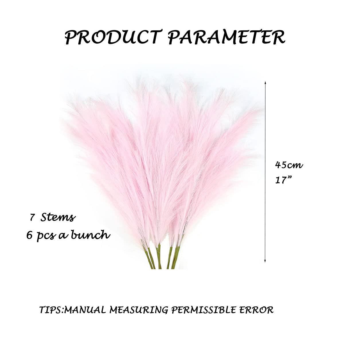 Artificial Pampas Grass Decor 17.7"- Fluffy Fake Flowers 6 pcs,Boho Faux Plants Non-Shedding Reeds for Home Bedroom Decor,Table Filler Centerpieces (hot pink) 1