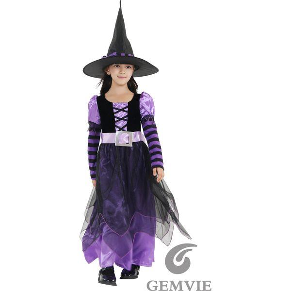GEMVIE Girls Halloween Witch Costumes Fancy Dress Party Witch Princess Dress with Witch Hat Carnival Cosplay Costume 3