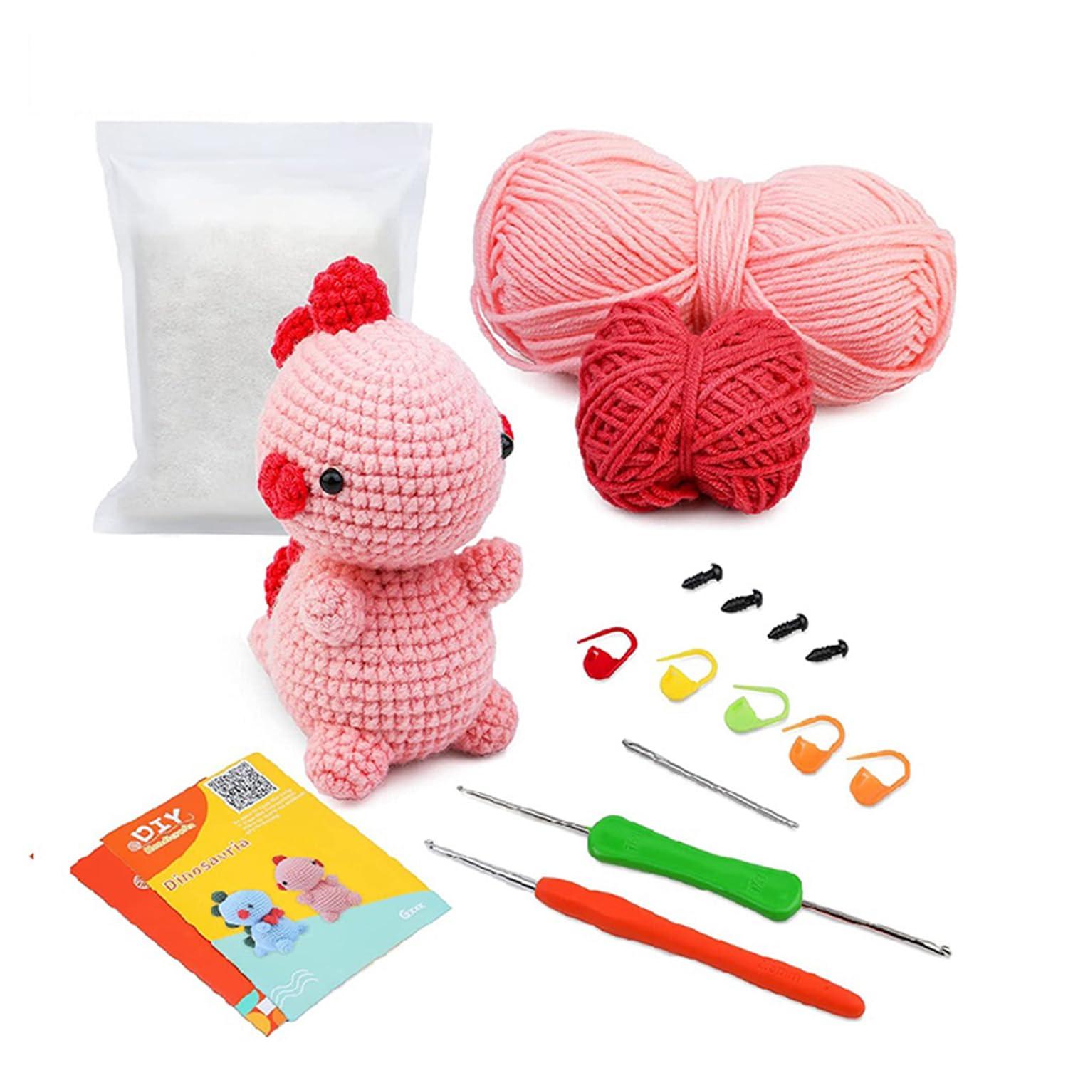 IFUNY Crochet Kit for Beginners Adults,Crochet Animal Kit, Complete Knitting Kit with Yarn, Crochet Hooks, Step-by-Step Video, Learn to Crochet Starter Kit for Beginners (D-Blue dinosaur)