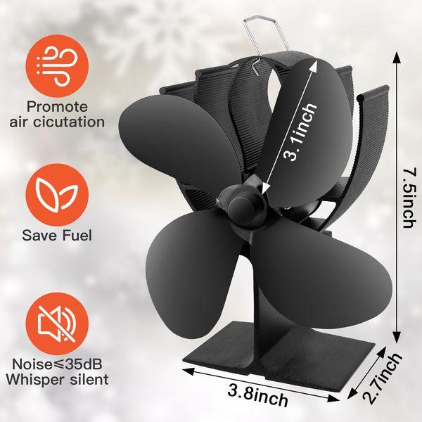 Stove Fan, 4 Blades Log Burner Fan, Wood Burning Stove Log Burner Fireplace, Silent Operation Eco Friendly Circulation Ideal Heat Powered Fan and Woodburner Fireplace Fan 4