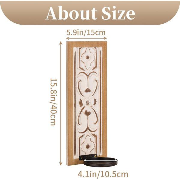 Sziqiqi Wooden Candle Sconce Wall Candle Holder - Shabby Chic Wall-Mount Pillar Candles Holders Rusitc Wall Sconces with Flower Embossed Design Wall Art Decorations for Living Room Farmhouse 3