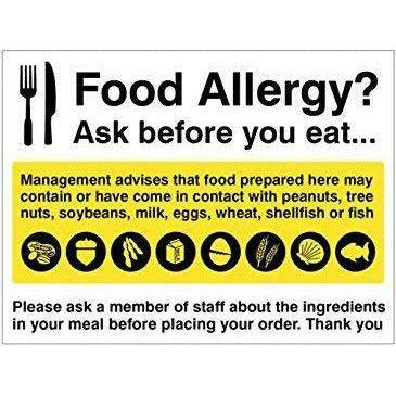 Caledonia Signs 25632K Food Allergy Notice Sign, Self Adhesive Vinyl, 400 mm x 300 mm 0