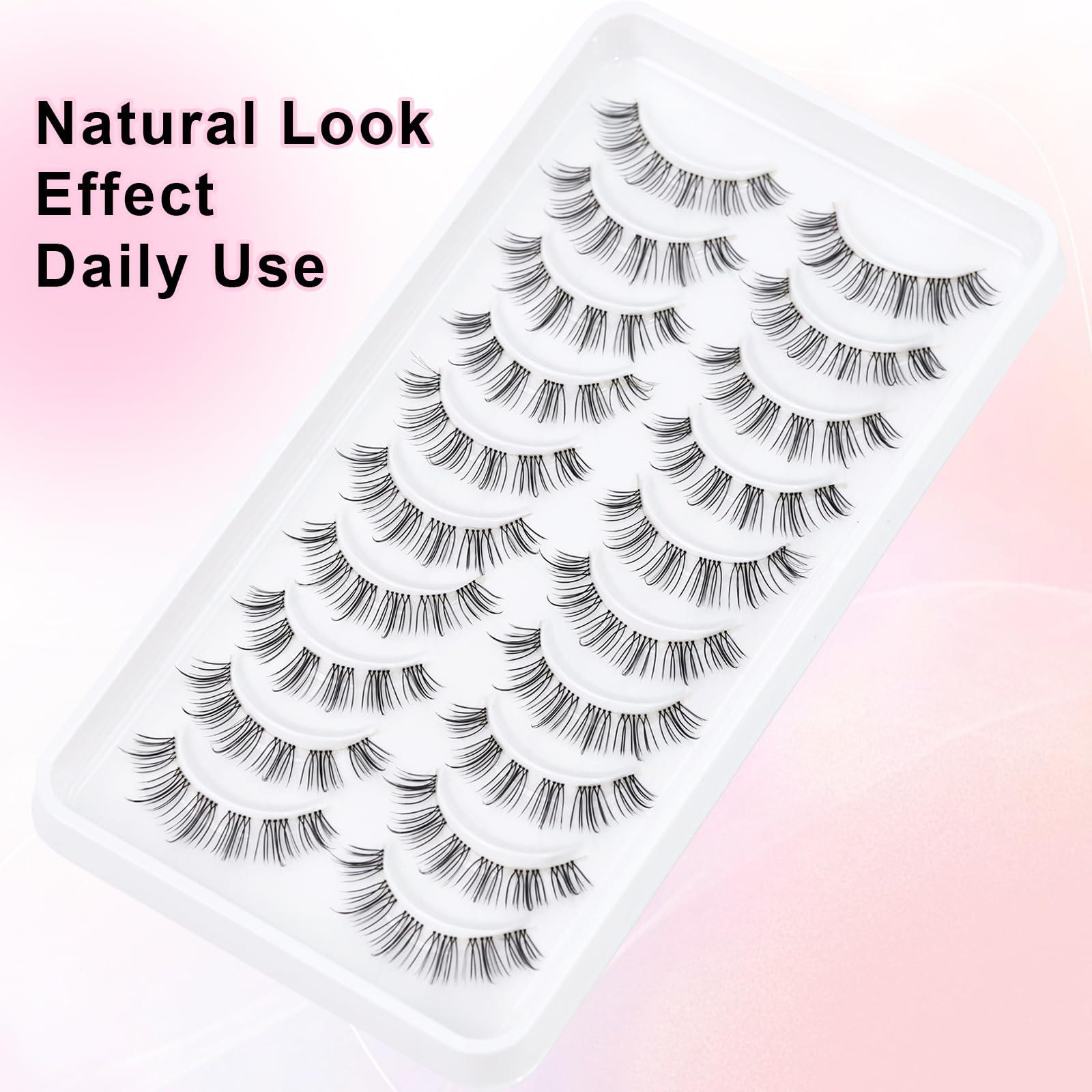 10 pairs Natural False eyelashes 3D Fake Lashes 100% Handmade Short Soft Reusable Eye Lash Transparent Strip Lashes Natural looking eyelash by EMEDA (Natural False Lashes 11) 3