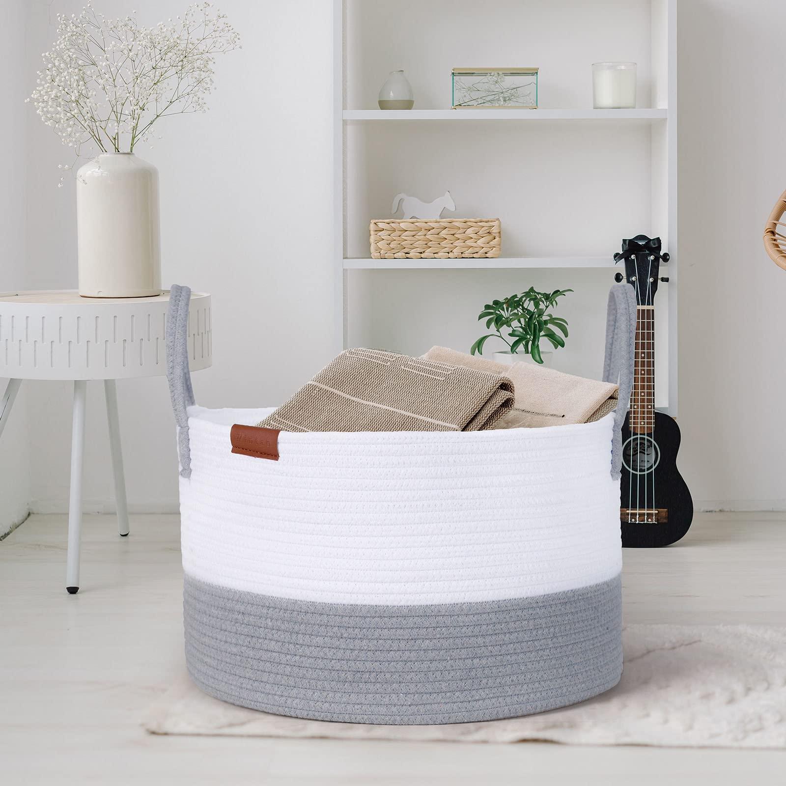 Wintao Rope Storage Basket, Woven Laundry Basket Baby Toy Storage Organiser Washing Basket Grey Small 43 x 25 cm 1