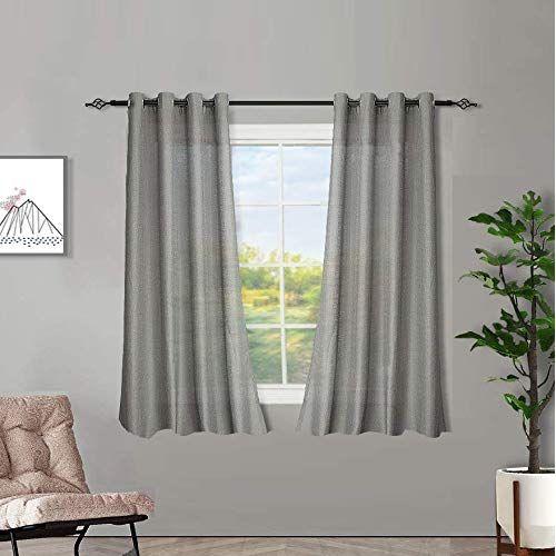 Melodieux 2 Panel Faux Linen Voile Net Curtains Semi Sheer Ring Top Drapes for Bedroom, Living Room, Window - Grey, 55 x 54 inch drop (140 x 137cm)
