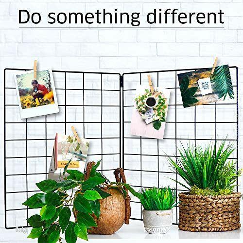 Gadgy Set of 2 Foldable Wall Grid Decoration | Metal Organizer Memo Board with Accessories | Wire Mesh Panels for Pictures Storage | Aesthetic room decor in Nordic Style | 31,5 x 23,5 Inch. 3