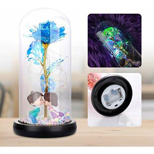 Ironhorse Unique Romantic Colorful Artificial Flower Gift Rose Light Decoration In Glass Dome Cover Home With LED Light ValentineS Day For Women Christmas Wedding Anniversary And Birthday ? 4