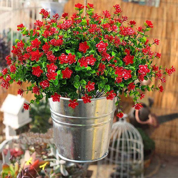 VISVIC Artificial Flowers Faux Plastic Fake Flowers UV Resistant for Indoor Outside Hanging Pot Garden Porch Wedding Party Farmhouse Décor, Red, 10 Bundles 3