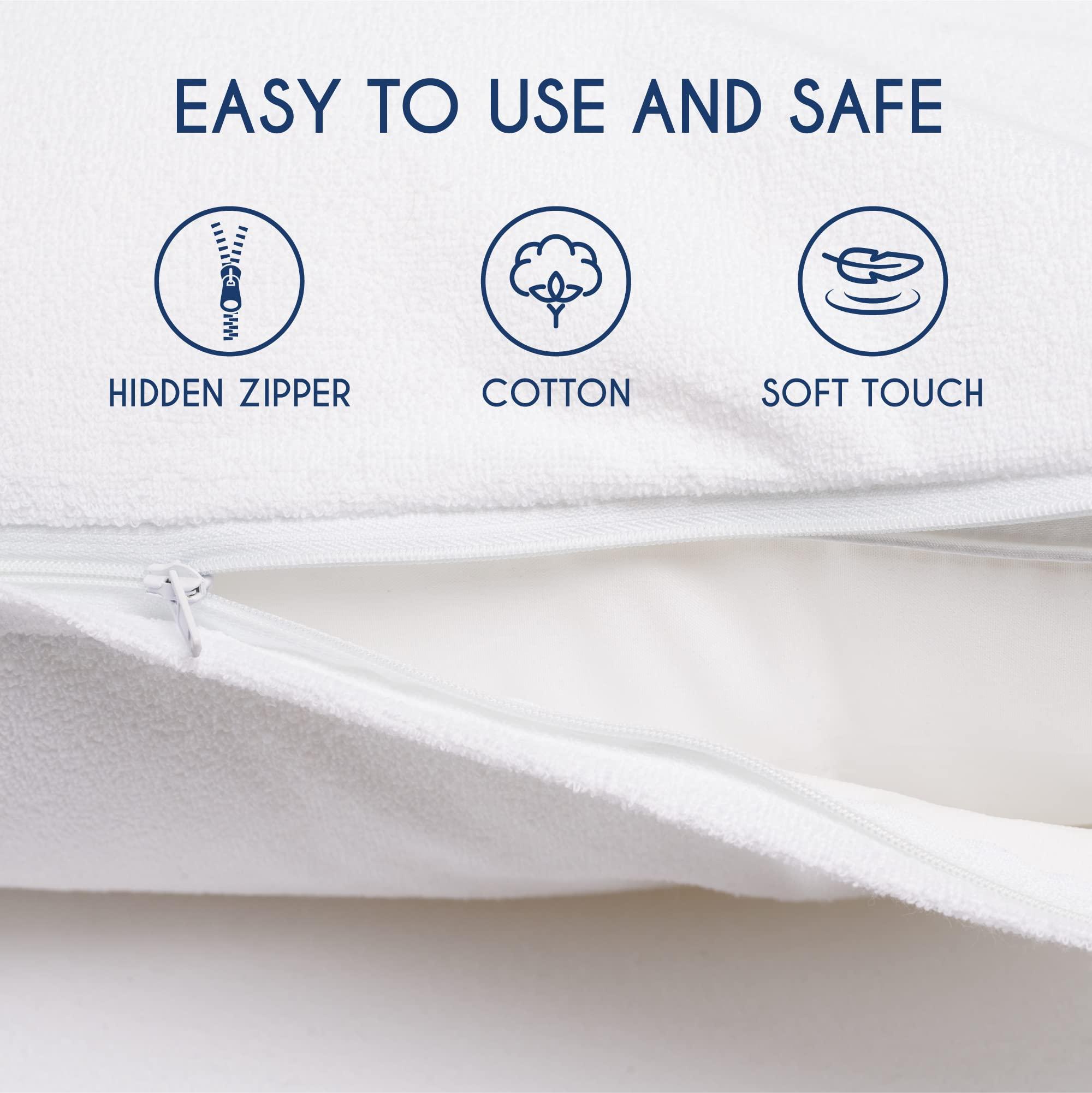 Dreamzie - Pack of 2 Pillow Protector Waterproof with Zipper - For Pillows 40 x 70 cm - White Cotton Outer Cover Oeko Tex® - Breathable, Hypoallergenic, Anti-Dust Mite, Anti-Bacterial 4