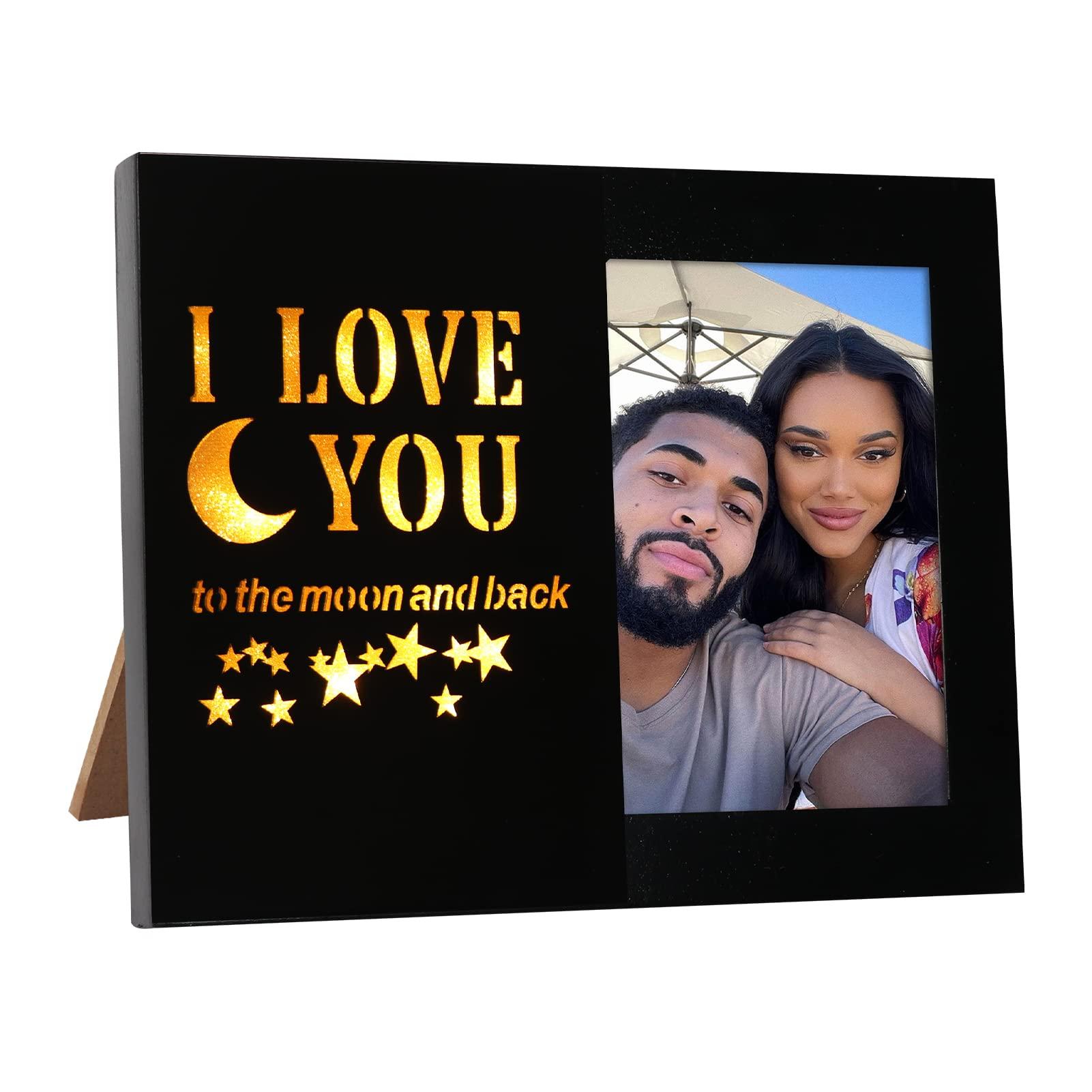 Newbyst Love Picture Frame for Couples - I Love You to The Moon and Back Anniversary Photo Frame,4x6 Wood Cute Romantic Gift for Boyfriend, Girlfriend, Father, Mom, Him and Her 0