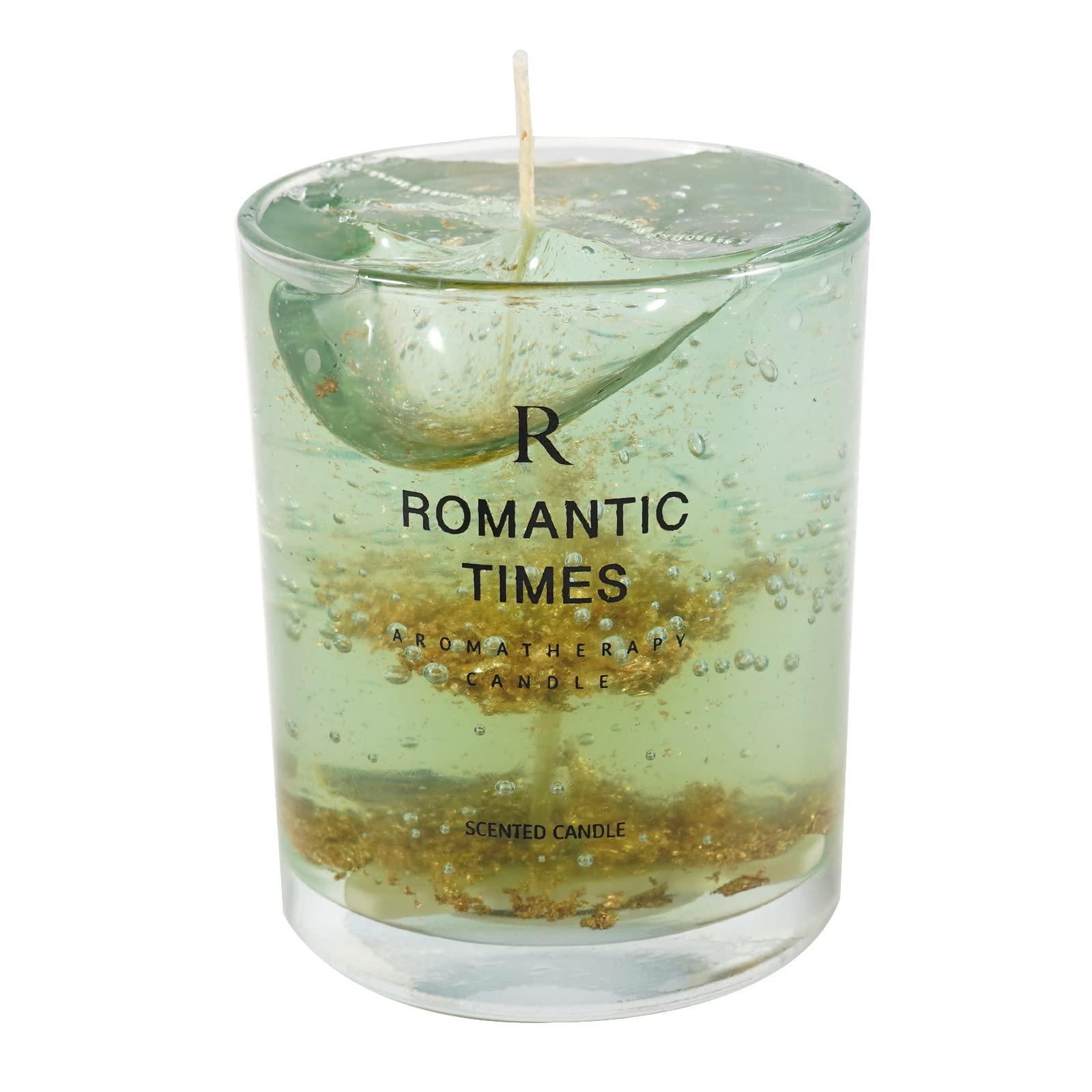 Soulnioi Glass Scented Candle Romantic Time Earl Tea and Cucumber Fruity for Relaxation Birthday Souvenir Home Decoration Gifts（7x8.5cm）