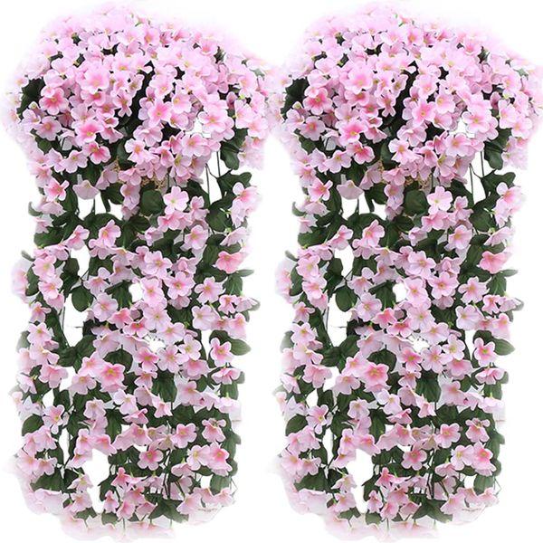 Orumrud 2 Pack Artificial Hanging Plants Vines With Flowers Plastic Fake Greenery Drooping Plants Indoor Outdoor Wall Home Garden Wedding Garland Decoration Pink