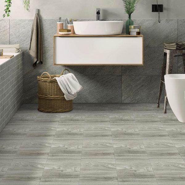 Vinyl Flooring, Peel and Stick Floor Tiles Self Adhesive Floor Tiles with Wood Effect, Waterproof for Bathroom Bedroom Living Room, 30x30cm 10pcs(0.9㎡) 1