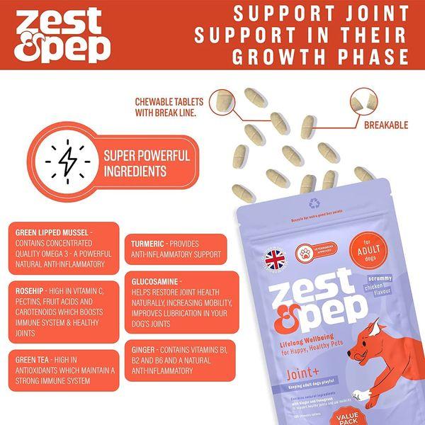 Zest & Pep Premium Hip & Joint Supplements for Dogs - Adult Care Dog Supplements - Glucosamine, Turmeric, Omega 3 Green Lipped Mussel for Dogs, Oral Dog Joint Supplements (120 Ct) 3