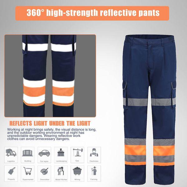 AYKRM Hi Vis Trousers high Visibility Cargo Workwear Pants Reflective Tape Work Trousers (Orange&Navy, 32W/30L) 3