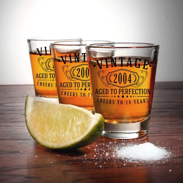 2pk Vintage 2004 Printed 2oz Shot Glasses - 18th Birthday Aged to Perfection - 18 Years Old Gifts 4