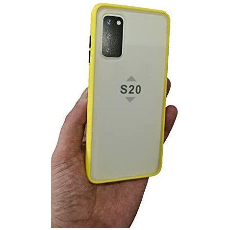CP&A Samsung Galaxy S20 case, semitransparent protective phone case, hard Samsung S20 phone case, shockproof Samsung S20 case with coloured buttons, scratch-proof bumper for Samsung S20 (Yellow) 3