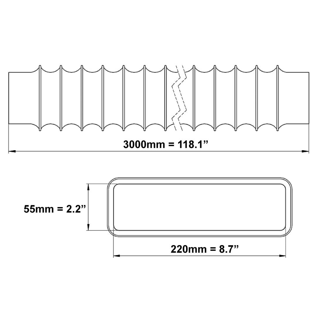 220x55mm (9x2 inch) x 3 metre - PVC Flexi Hose - White Universal Tumble Dryer - Cooker Hood - Extractor Fan - Air Conditioner Hose 1