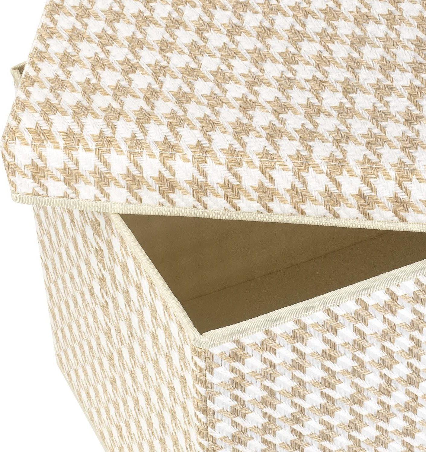 TYEERS Collapsible Large Storage Box with Lid, Patterns, Fabric Storage Box for Clothes Storage, Wardrobe Storage, 44x30x29 cm, Set of 5, Beige 4