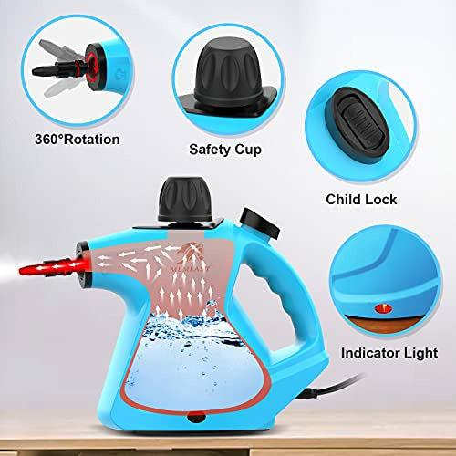 MLMLANT 450ml Multi Purpose Handheld Portable Home Steam Cleaner,Mini Hand Held Steamer Grout,9 Pcs Accessory,For the Car,Window,Shower,Oven,Carpets,Curtains,Upholstery,Furniture,Bathroom,Tile,Floor 3