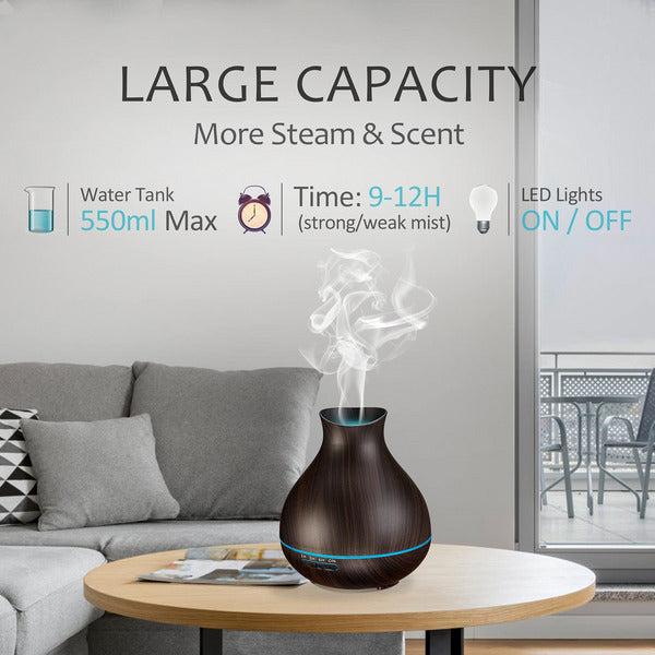 550ml Essential Oil Diffuser , Aromatherapy Wood Grain Aroma Diffusers with Timer Cool Mist Humidifier for Large Room, Home, Baby Bedroom, Waterless Auto Shut-off, 7 Colors Changing Lights(Dark Brown) 3