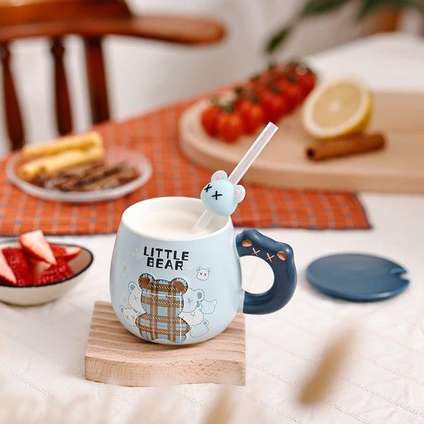 SHENDONG Cute Bear Mug Set of 4 Bear Ceramic Coffee Cups with Kawaii Bear Lid and Straw Novelty Morning Tea Milk Mug Set for Girls Women Bear Lovers Christmas Birthday Gift Mug Japanese Style 500ML 4