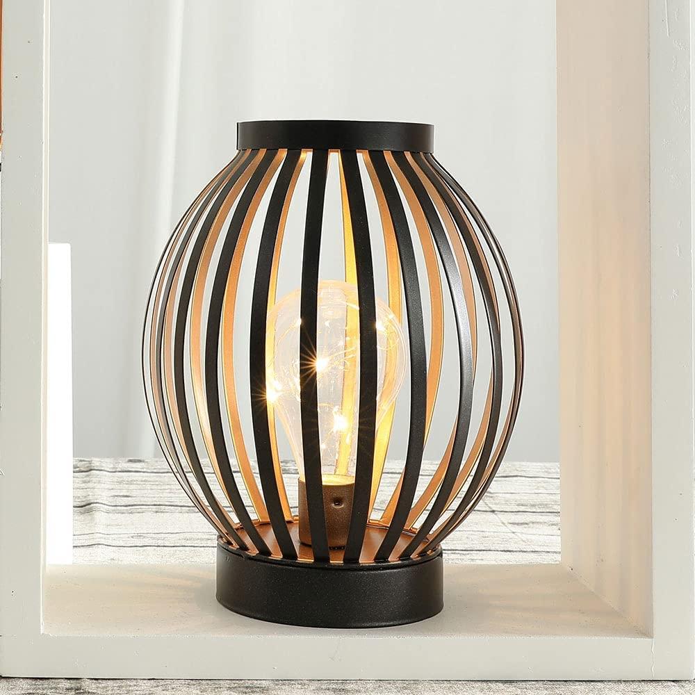 JHY DESIGN Metal Cage Table Lamp Battery Powered, 22cm Tall Cordless Desk Lamp Decorative Bedside Lamps for Bedroom Home Weddings Party Living Room Indoor Gift (Bronze, Round Shape) 1