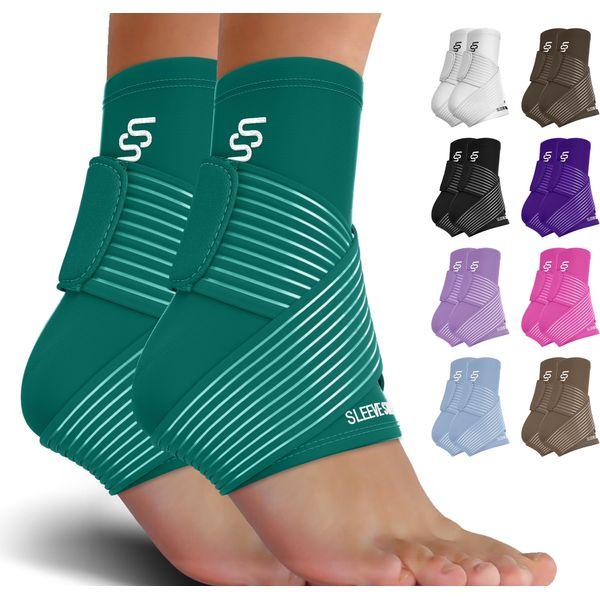 Sleeve Stars Ankle Brace for Sprained Ankle, Plantar Fasciitis Relief Achilles Tendonitis Brace, Ankle Support for Women & Men w/Strap, Heel Protector Wrap for Pain & Compression (Pair/Turquoise) 0