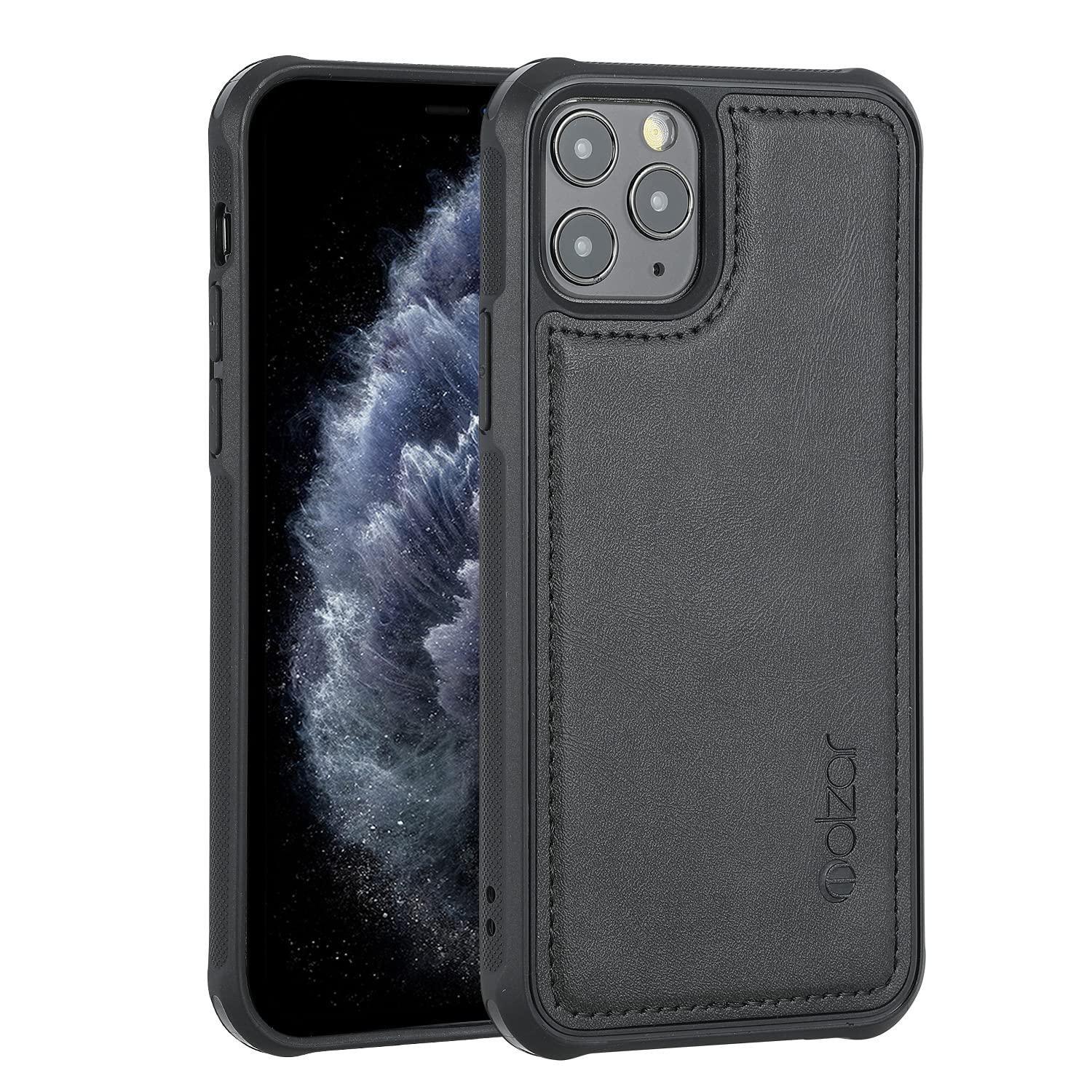 Molzar MAG Series iPhone 11 Pro Case with Faux Leather, Built-in Metal Plate for Magnetic Mount, Wireless Charging Support, Compatible with iPhone 11 Pro, Black 0