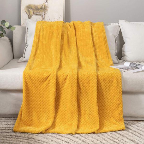 MIULEE Blanket Soft Warm Fluffy Fleece Plush Granule Bed Blankets Reversible Microfiber Solid Blankets for LivingRoom Chair Bed Couch Sofa Settees Travel 60x80 Inch Gold 1