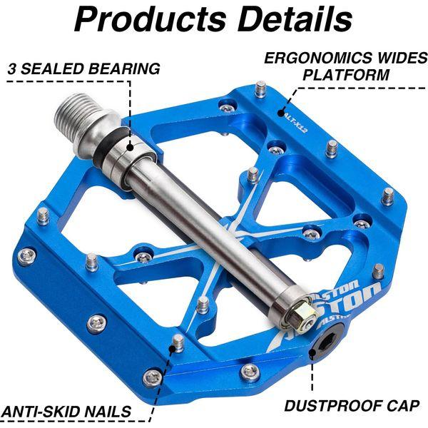 Alston Mountain Bike Pedals 3 Sealed Bearing Colorful Machined Cycling Ultra Strong Spindle Alloy Non-Slip Lightweight Pedal for MTB and Road Bike 9/16" 2