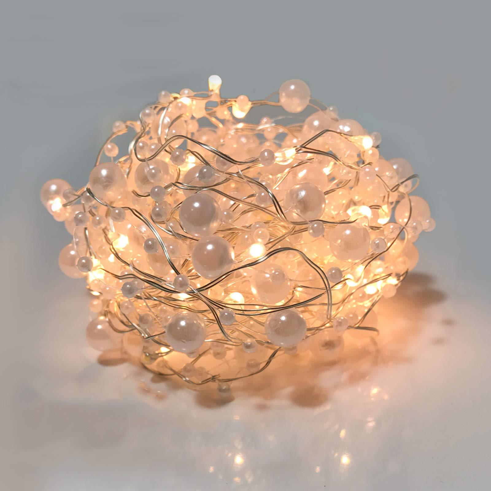 XEMQENER String Lights Battery Operated 60 LED 6M Pearl Fairy Lights with 8 Functions & Timer for Outdoor Indoor Christmas Halloween Wedding Home Decoration Warm White