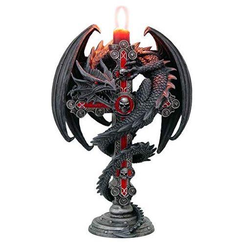 Nemesis Now Anne Stokes Gothic Guardian Dragon Cross Candle Holder 26.5cm, Black 0