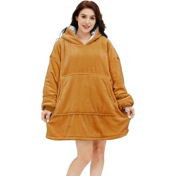 Hoodie Blanket Super Sherpa Fleece Oversized Wearable Blanket Warm Big Hooded Sweatshirt for Women Girls Teenagers Teens Adults Men Friends Yellow