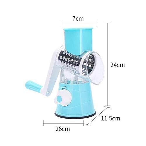 Small Hand Drum Grater, Vegetable and Fruit Shredder, Cheese Shredder, Drum Grater with 3 Stainless Steel Rotating Blades and Suction Cup feet (Blue) 1