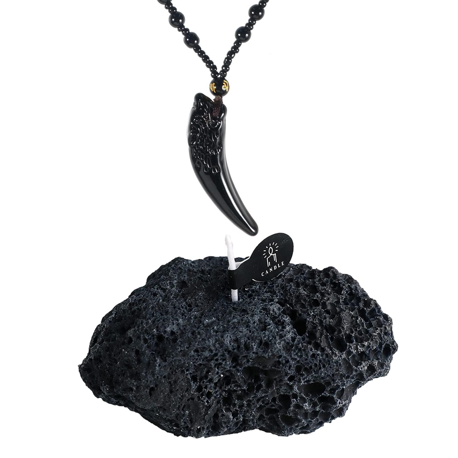 Soulnioi Creatice Irregular Black Meteorite Stone Candle Aromatherapy DIY Handmade Candles and 1pc Obsidian Wolf Tooth Beaded Necklace 0