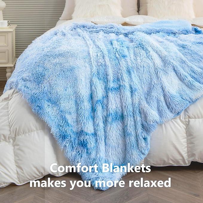 CASOFU Throw Blanket Fluffy Blanket Blue Faux Fur Throw Blanket Sofa Throw Thick Warm Sherpa Blanket for Bed Cozy Soft Fuzzy Blanket Winter 150 x 200 cm 2