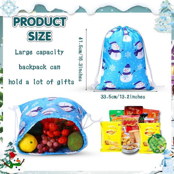 Xuniea 24 Pcs Winter Party Favors Bags Christmas Drawstring Backpack Snowflake Snowman Gift Bag Blue Elk Xmas Tree Candy Goodie Bag for Christmas Holiday Baby Shower Winter Theme Party Favor Supplies 1