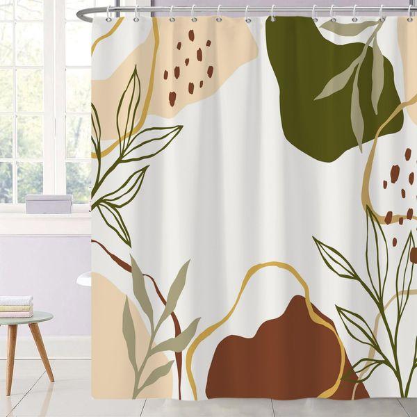 Ttincceer Abstract Bohemia Shower Curtain with Hook 72x74inch Mid Century Watercolor Leaf Bathroom Curtain Boho Modern Simple Shower Curtains Waterproof Bathtub Curtain 0