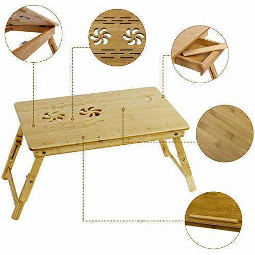 GRANDMA SHARK Foldable Laptop Desk Bamboo Foldable Laptop Bed Table Tray Notebook Computer Sofa Table Stand Height & Angle Adjustable lapdesk Lap desk with Drawers (55 Ãâ 35 cm) 3
